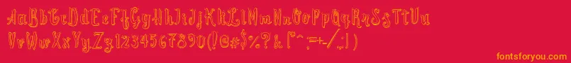 フォントCuteScript – 赤い背景にオレンジの文字