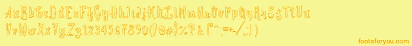 フォントCuteScript – オレンジの文字が黄色の背景にあります。