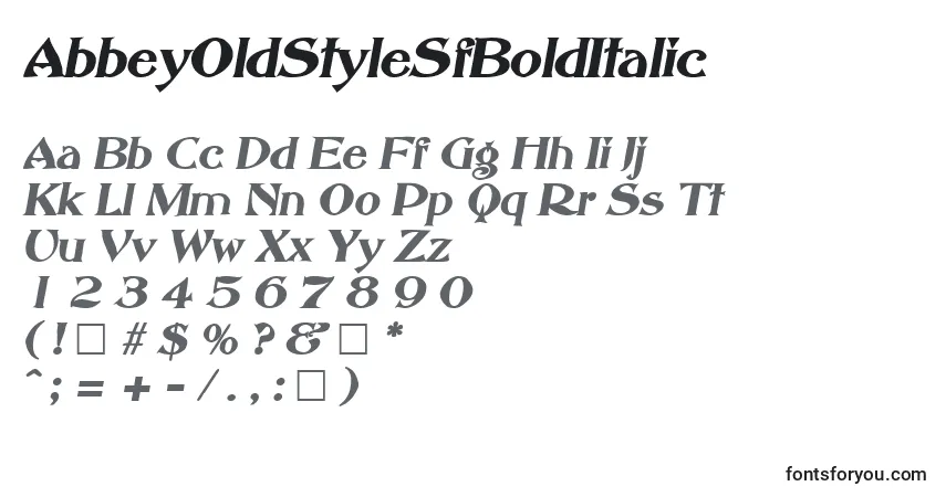 A fonte AbbeyOldStyleSfBoldItalic – alfabeto, números, caracteres especiais