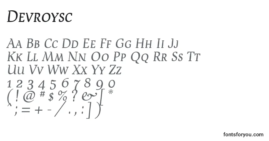 Schriftart Devroysc – Alphabet, Zahlen, spezielle Symbole