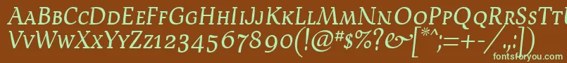 フォントDevroysc – 緑色の文字が茶色の背景にあります。