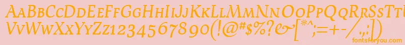 フォントDevroysc – オレンジの文字がピンクの背景にあります。