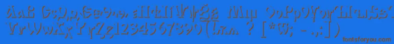 フォントIzhitsashadowc – 茶色の文字が青い背景にあります。