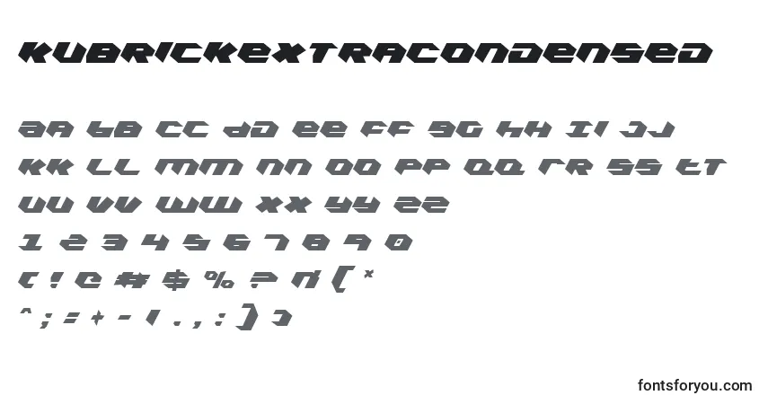 Шрифт KubrickExtraCondensed – алфавит, цифры, специальные символы