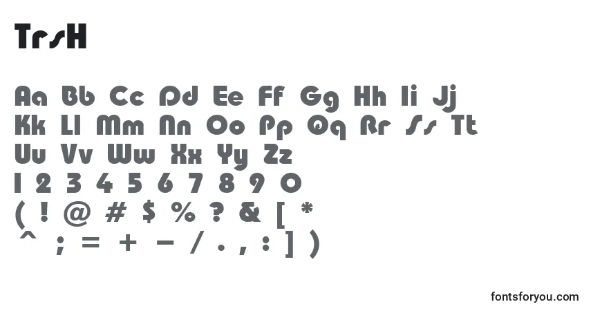 Schriftart TrsH – Alphabet, Zahlen, spezielle Symbole
