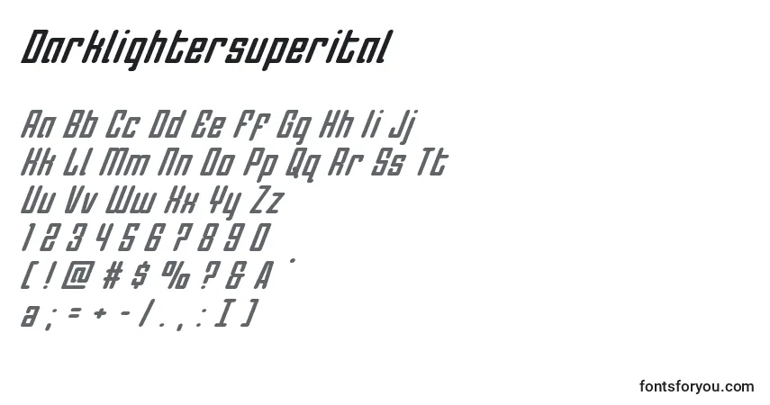 Czcionka Darklightersuperital – alfabet, cyfry, specjalne znaki