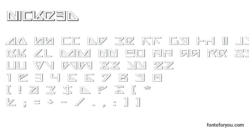 Czcionka Nicke3D – alfabet, cyfry, specjalne znaki
