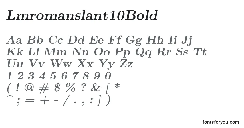 A fonte Lmromanslant10Bold – alfabeto, números, caracteres especiais