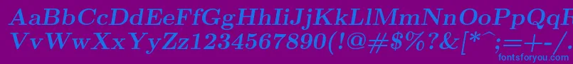 Lmromanslant10Bold-Schriftart – Blaue Schriften auf violettem Hintergrund