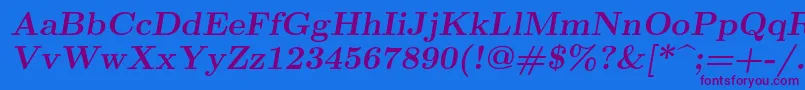 Lmromanslant10Bold-Schriftart – Violette Schriften auf blauem Hintergrund