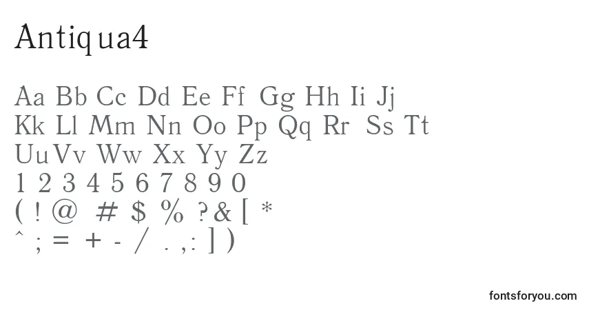 A fonte Antiqua4 – alfabeto, números, caracteres especiais