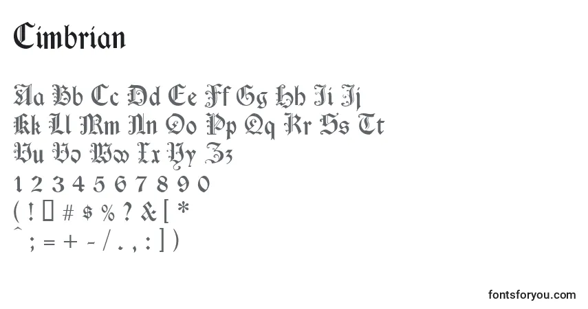 Czcionka Cimbrian – alfabet, cyfry, specjalne znaki
