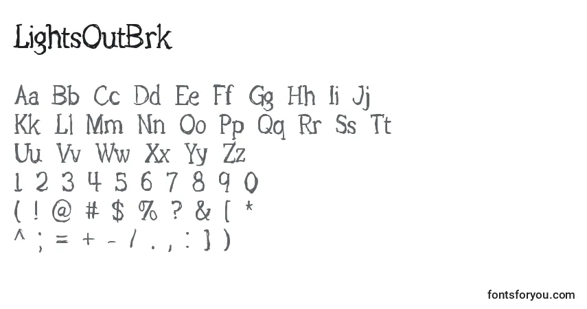 A fonte LightsOutBrk – alfabeto, números, caracteres especiais