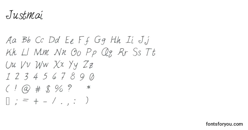 A fonte Justmai – alfabeto, números, caracteres especiais