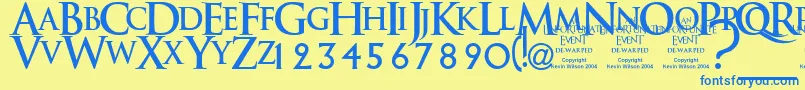AnUnfortunateEventDewarped Font – Blue Fonts on Yellow Background