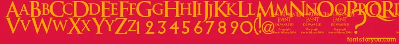 フォントAnUnfortunateEventDewarped – 赤い背景にオレンジの文字