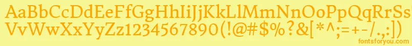 フォントDonegaloneRegular – オレンジの文字が黄色の背景にあります。