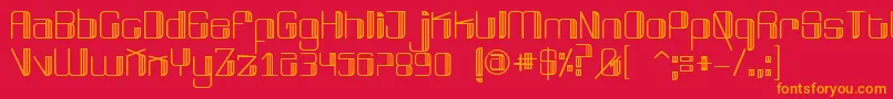 BroadwayFree-Schriftart – Orangefarbene Schriften auf rotem Hintergrund