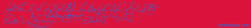 JellykaBeesAntiqueHandwriting-Schriftart – Blaue Schriften auf rotem Hintergrund