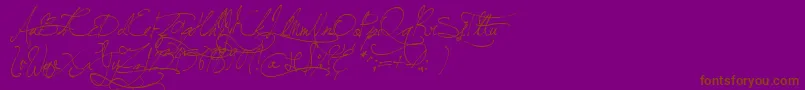 フォントJellykaBeesAntiqueHandwriting – 紫色の背景に茶色のフォント