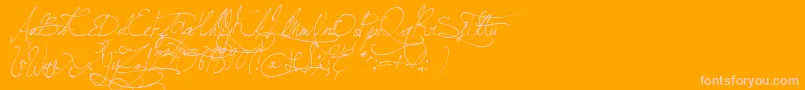 JellykaBeesAntiqueHandwriting-fontti – vaaleanpunaiset fontit oranssilla taustalla