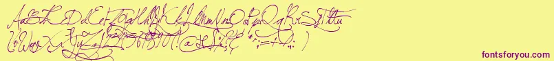 Fonte JellykaBeesAntiqueHandwriting – fontes roxas em um fundo amarelo