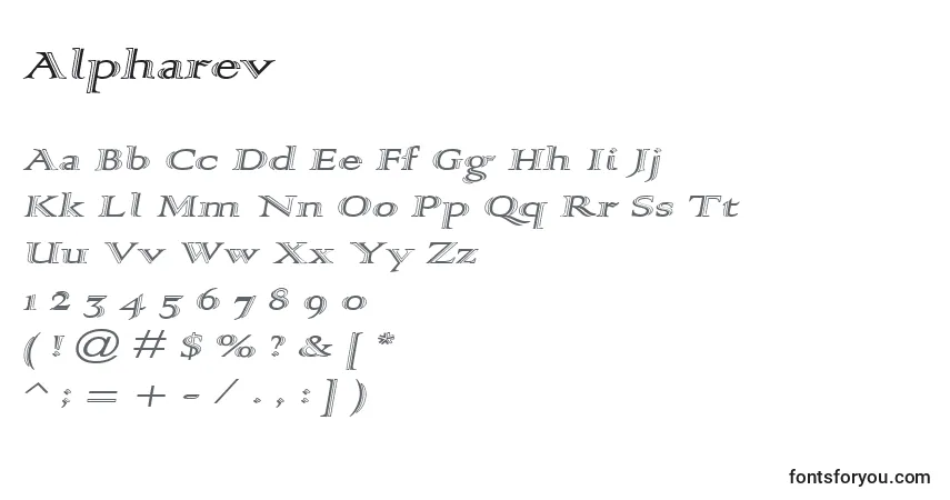 Czcionka Alpharev – alfabet, cyfry, specjalne znaki