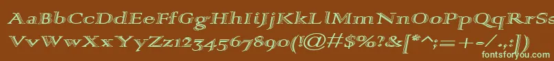 フォントAlpharev – 緑色の文字が茶色の背景にあります。