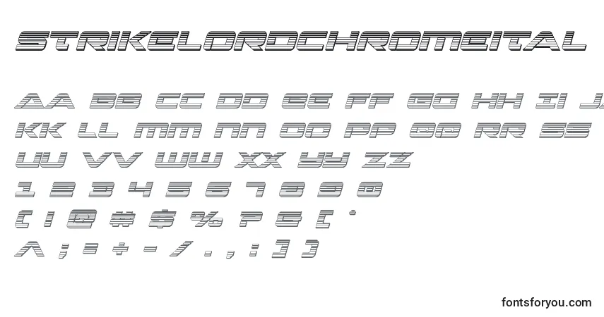 A fonte Strikelordchromeital – alfabeto, números, caracteres especiais