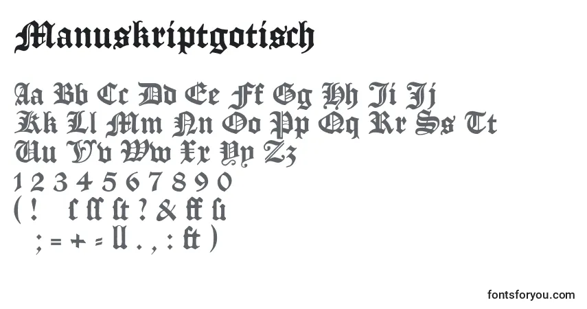 Schriftart Manuskriptgotisch – Alphabet, Zahlen, spezielle Symbole