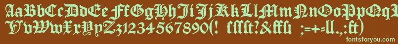 Manuskriptgotisch-fontti – vihreät fontit ruskealla taustalla