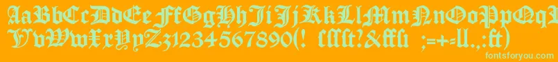 Manuskriptgotisch Font – Green Fonts on Orange Background