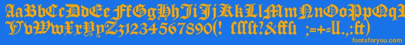 フォントManuskriptgotisch – オレンジ色の文字が青い背景にあります。