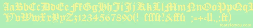 フォントManuskriptgotisch – 黄色の文字が緑の背景にあります