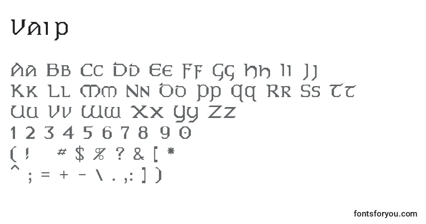 Czcionka Vaip – alfabet, cyfry, specjalne znaki