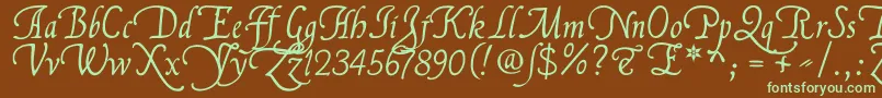 フォントFranciscolucasLlana – 緑色の文字が茶色の背景にあります。