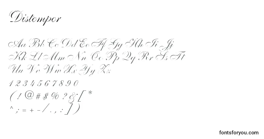 Schriftart Distemper – Alphabet, Zahlen, spezielle Symbole