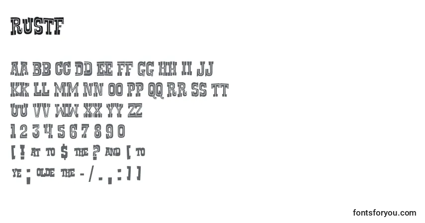 Czcionka Rustf – alfabet, cyfry, specjalne znaki