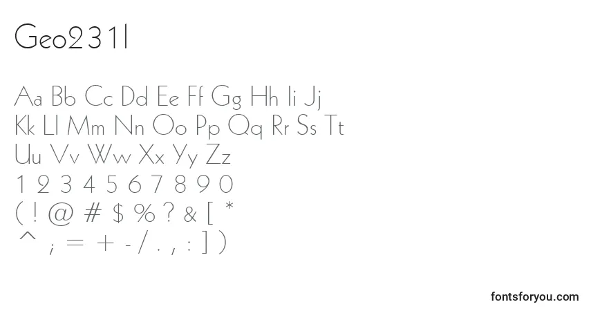 Czcionka Geo231l – alfabet, cyfry, specjalne znaki
