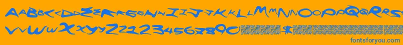 Flyinghigh-Schriftart – Blaue Schriften auf orangefarbenem Hintergrund