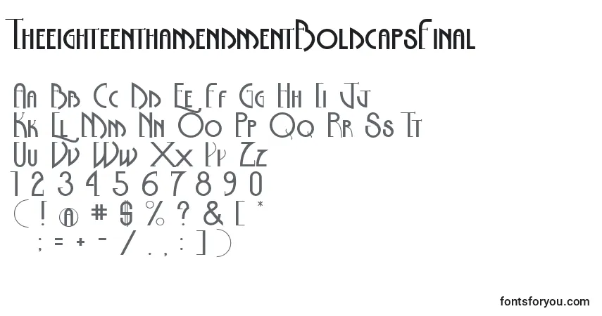 Czcionka TheeighteenthamendmentBoldcapsFinal – alfabet, cyfry, specjalne znaki