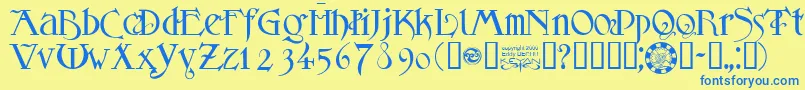 フォントMfSansLogique – 青い文字が黄色の背景にあります。