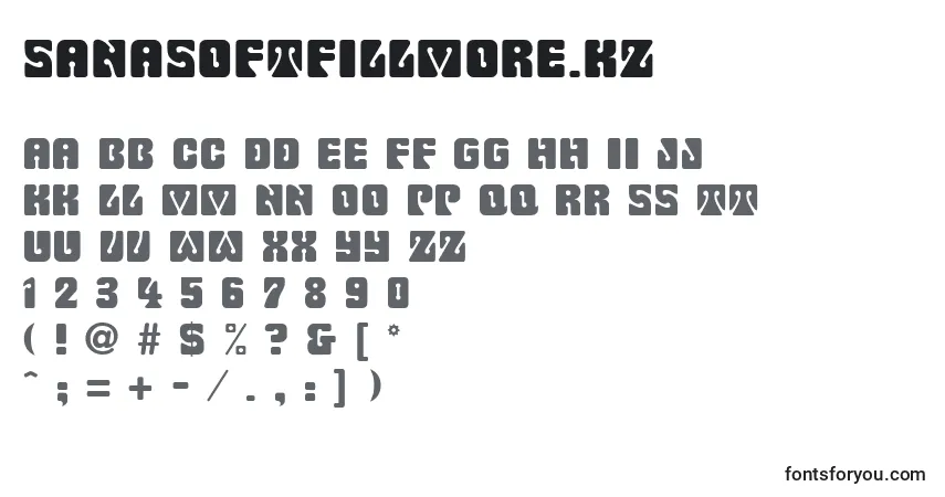 A fonte SanasoftFillmore.Kz – alfabeto, números, caracteres especiais