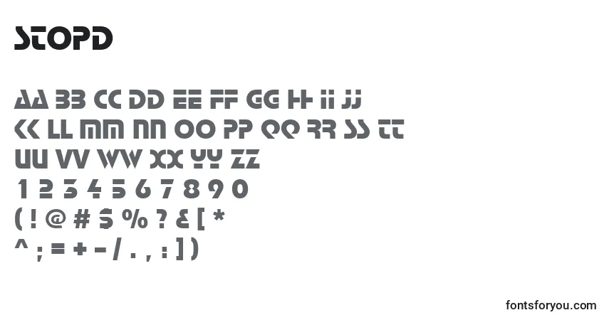 Czcionka Stopd – alfabet, cyfry, specjalne znaki