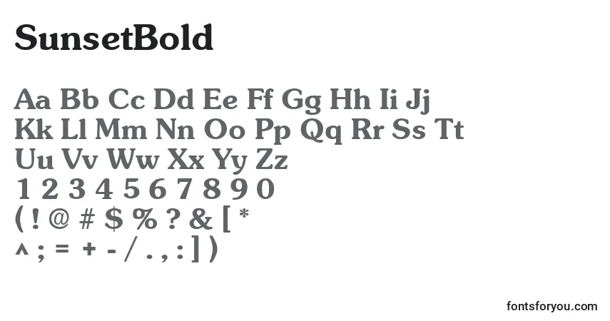 Шрифт SunsetBold – алфавит, цифры, специальные символы