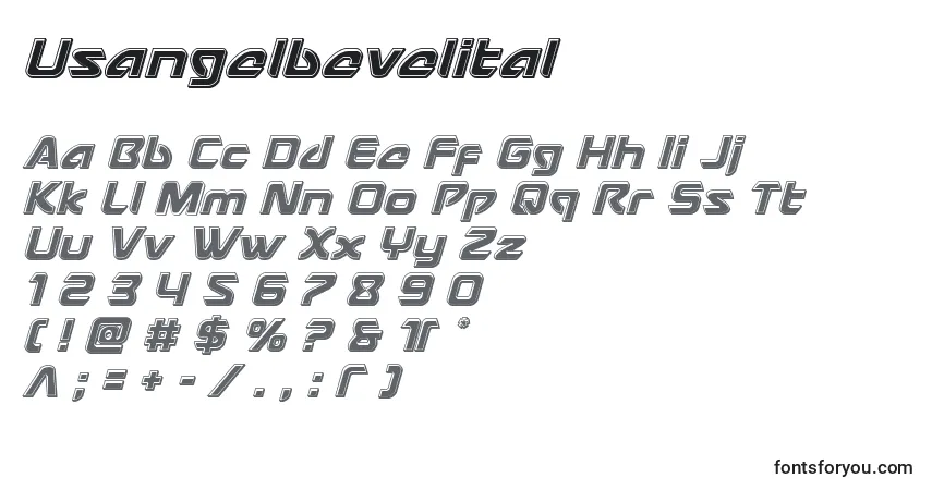 Usangelbevelitalフォント–アルファベット、数字、特殊文字
