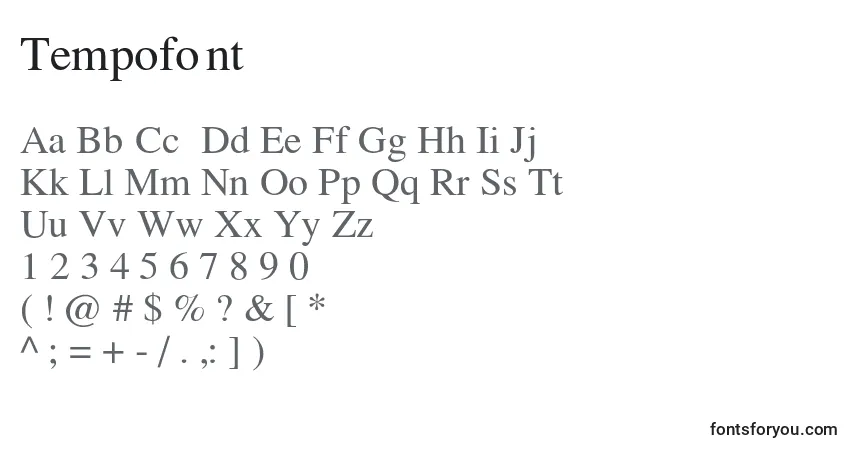Schriftart Tempofont – Alphabet, Zahlen, spezielle Symbole
