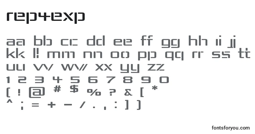 Rep4exp-fontti – aakkoset, numerot, erikoismerkit