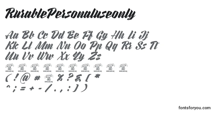 Schriftart RurablePersonaluseonly – Alphabet, Zahlen, spezielle Symbole