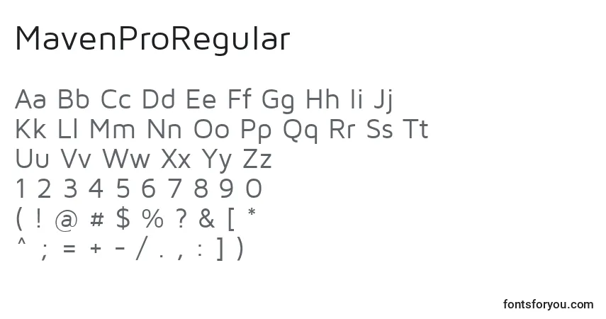 A fonte MavenProRegular – alfabeto, números, caracteres especiais